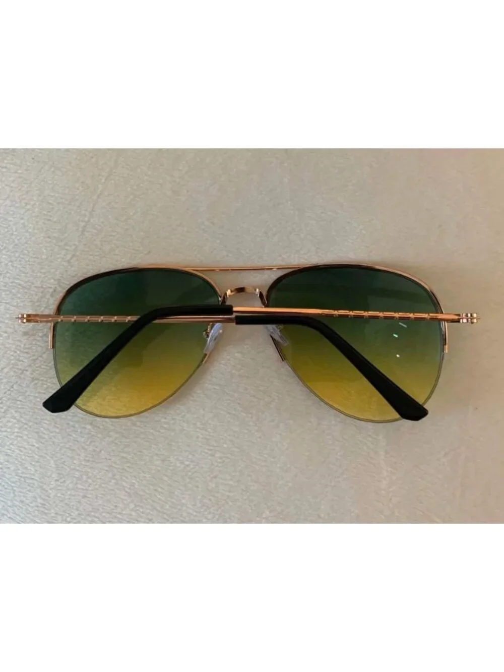 Aviator Style Sunglasses W/ Rose Gold Frame & Green/Yellow Gradient Lens Unisex